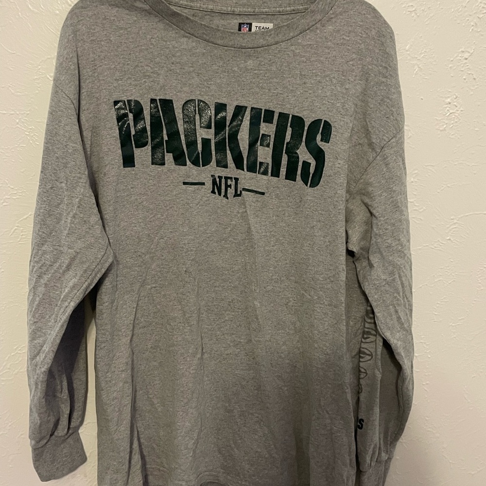 Green Bay Packers Long Sleeve Shirt Men’s Large NFL Team Apparel Gray Logo Tee